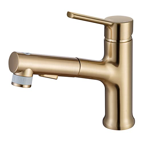 Badezimmer-Wasserhahn mit herausziehbarem Sprühkopf, Einhandmischbatterie für heißes und kaltes Wasser, Messing-WC-Wasserhahn, gebürstetes Gold (gebürstetes Gold) von CUNTO