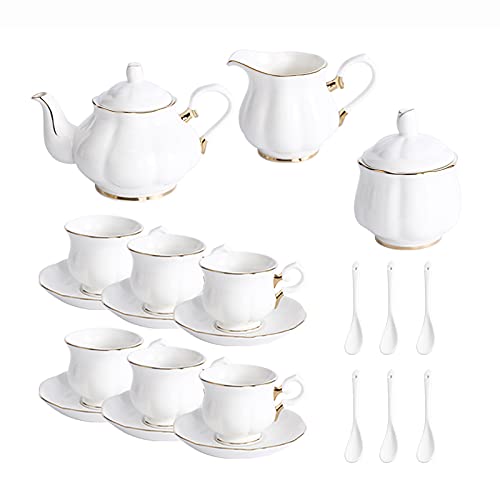 CUNTO 21-teiliges Keramik-Teeservice mit Teekannenset 6 Kaffeetassen und Untertassen mit Löffel Keramik Teeservice für Frauen und Erwachsene von CUNTO