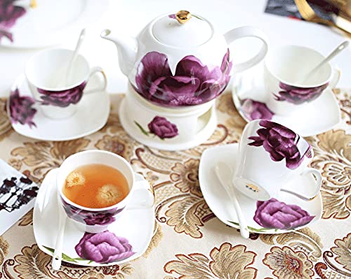 CUNTO Britisches Keramik-Teeset, Kaffeetasse und Untertasse, Nachmittagstee-Set mit Heizofen, Teeservice mit Teekanne von CUNTO