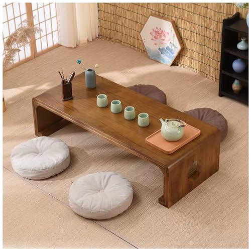 CUNTO Japanischer Bodentisch, niedriger Vintage-Tisch zum Sitzen auf dem Boden, Tatami-Couchtisch, rechteckiger Teetisch, Bodenschreibtisch, Akzentmöbel (Farbe: Holzfarbe, Größe: 60 x 40 x 30 cm) von CUNTO
