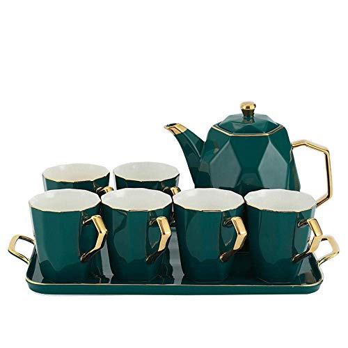 CUNTO Porzellan-Teeservice, Nachmittagstee-Sets mit Nachmittagstee, Teeservice-Set, Keramik-Teekanne, Teetasse, Smaragd-Wasserbecher für zu Hause von CUNTO