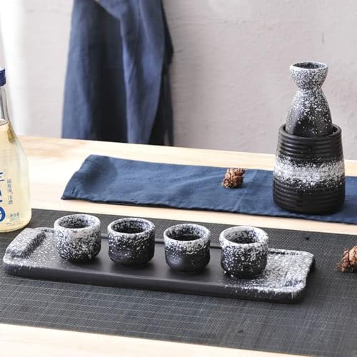 CUNTO Sake 6-teiliges Set, Japanisches Sake-Tassen-Set, Keramik-Sake-Topf mit Wamer, Weihnachts-Thanksgiving-Geschenk-Tee-Sets von CUNTO