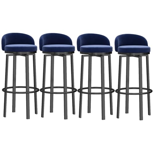 CUNTO Samt-Barhocker, 4er-Set, drehbar, Samt-Thekenstuhl, Inselhocker, drehbare Barstühle, hohe Hocker für Kücheninseln/Hausbar mit schwarzer Fußstütze, Blau CUNTO Samt-Barhocker, 4er-Set, drehbar, Samt-Thekenstuhl, Inselhocker, drehbare Barstühle, hohe Hocker für Kücheninseln/Hausbar mit schwarzer Fußstütze, Blau von CUNTO
