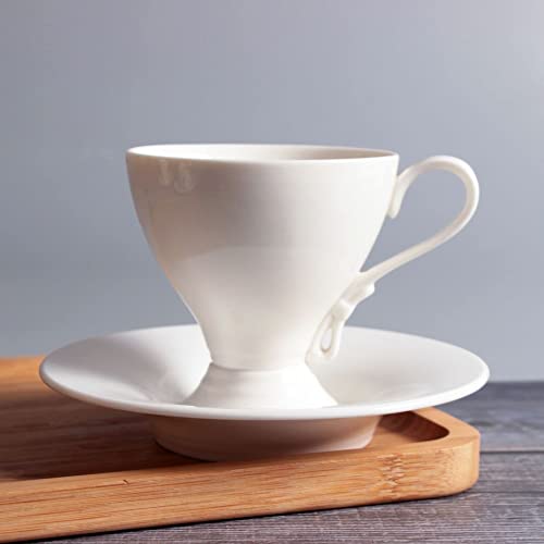 CUNTO Teetasse, Kaffeetasse und Untertasse im Set, reinweiß, einfache Kaffeetasse aus Knochenporzellan, Keramik von CUNTO