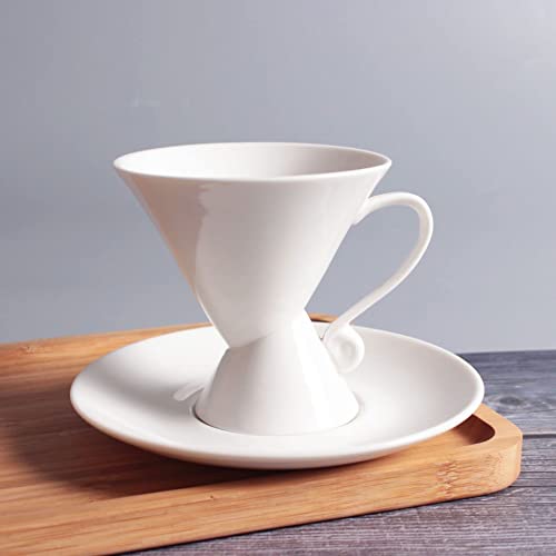 CUNTO Teetasse, Kaffeetasse und Untertasse im Set, reinweiß, einfache Kaffeetasse aus Knochenporzellan, Keramik von CUNTO