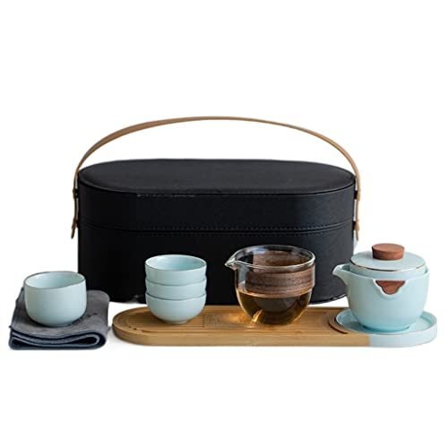CUNTO Tragbares Reise-Teeservice, kleines Set, tragbare Tasche, Japanisches Teeservice für den Außenbereich (D hellgrau) von CUNTO