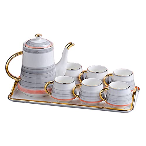 Porzellan-Teeset, moderner Stil, Nachmittagstee-Service mit goldenem Rand, inklusive einer Teekanne, Set mit 6 Kaffeetassen von CUNTO
