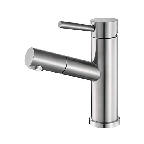 Waschbeckenarmatur, ausziehbarer Brause, Waschtischmischer, Einhebel-WC, Waschtischarmatur, Sprühkopf und Bubbler, 2 Funktionen, mit 2 Wasserschläuchen, gebürstetes Nickel (gebürstetes Nickel) von CUNTO