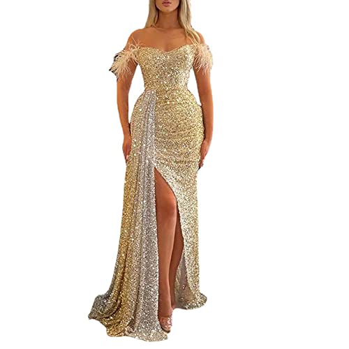 CUTTE Brautjungfernkleid mit Pailletten, Festkleider V-Ausschnitt Slim Fit Schlitz Maxikleid Rückenausschnitt Ärmellos Schulterfrei Abendkleider,Gold,XL CUTTE Brautjungfernkleid mit Pailletten, Festkleider V-Ausschnitt Slim Fit Schlitz Maxikleid Rückenausschnitt Ärmellos Schulterfrei Abendkleider,Gold,XL von CUTTE