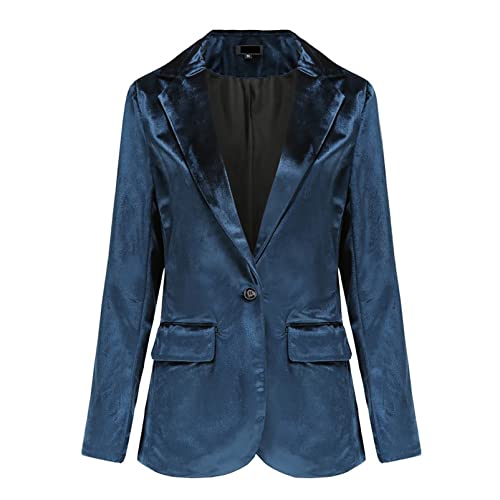 CUTTE Business Office Samtblazer für Damen, EIN-Knopf-Hochzeitsanzug-Jacke Partykleid formeller Anzug Hemdjacke Arbeitsmäntel,Blue,XL von CUTTE