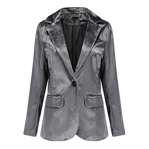 CUTTE Business Office Samtblazer für Damen, EIN-Knopf-Hochzeitsanzug-Jacke Partykleid formeller Anzug Hemdjacke Arbeitsmäntel,Gray,L von CUTTE