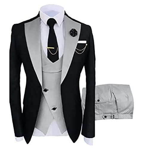 CUTTE Herren 3-teiliger Blazer Anzug Bräutigam Trauzeugen Hochzeit Bankett Slim Fit Business Jacken Mäntel Hosen Party Wear Anzüge Sets,08,S von CUTTE