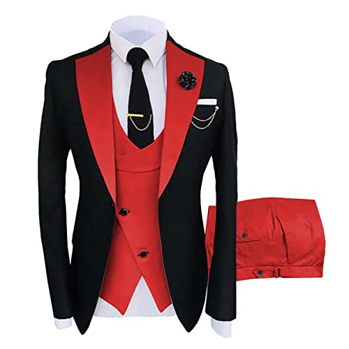 CUTTE Herren 3-teiliger Blazer Anzug Bräutigam Trauzeugen Hochzeit Bankett Slim Fit Business Jacken Mäntel Hosen Party Wear Anzüge Sets,10,M von CUTTE