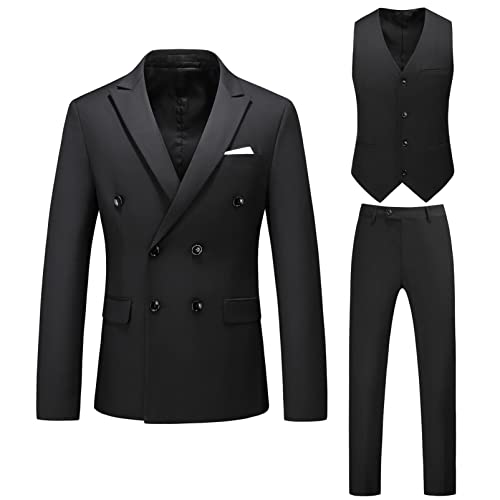 CUTTE Herren 3-teiliges Anzug-Set Blazer Hosen Weste Plus Größe Zweireihig Lässige Slim Fit Blazer Jacken für Party Dinner Prom,Black,M von CUTTE