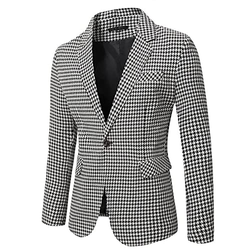 CUTTE Herren Hahnentritt Blazer Herren Formelles Büro Geschäft Arbeit Blazer Anzugjacke Schmale Passform Anzug Outwear für Dinner Prom Party,Gray,L CUTTE Herren Hahnentritt Blazer Herren Formelles Büro Geschäft Arbeit Blazer Anzugjacke Schmale Passform Anzug Outwear für Dinner Prom Party,Gray,L von CUTTE