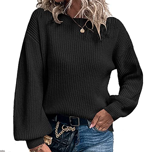 CUTTE Hiver Pull Tricoté Female Strickpullover Damen Herbst Pullover Shacket Jacke Damen Rundhals Fledermaus Langarm Pullover Pullover Tops Solide Strickpullover Tops,Black,M von CUTTE