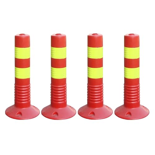 CUTTE Kunststoff-Stangenpfosten Menschenmengenkontrollständer Barriere Flexibler Parkpollerpfosten für Garagen, Baugrundstücke, Wohngebäude,Red,4pcs von CUTTE