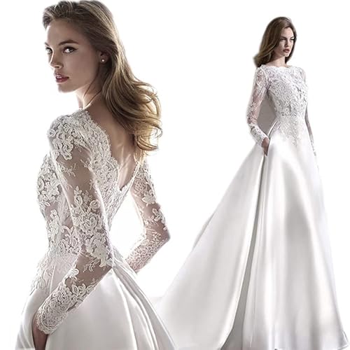 CUTTE Langes Maxi-Hochzeitskleid, Weiß, Rückenfreie Nähte, Spitzenärmel, Langes Kleid, Brautjungfer, Abendkleid, Cocktail-Formalkleid,White,4 CUTTE Langes Maxi-Hochzeitskleid, Weiß, Rückenfreie Nähte, Spitzenärmel, Langes Kleid, Brautjungfer, Abendkleid, Cocktail-Formalkleid,White,4 von CUTTE