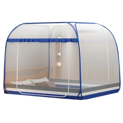 CUTTE Pop-Up Moskitonetz Sommer-Betthimmel Faltbar Tragbar Moskitonetz Installation Kostenlos Bed Dream Tents Schlafzelt für Einzel- Bis Kingsize-Betten,Blue1,200x220cm von CUTTE