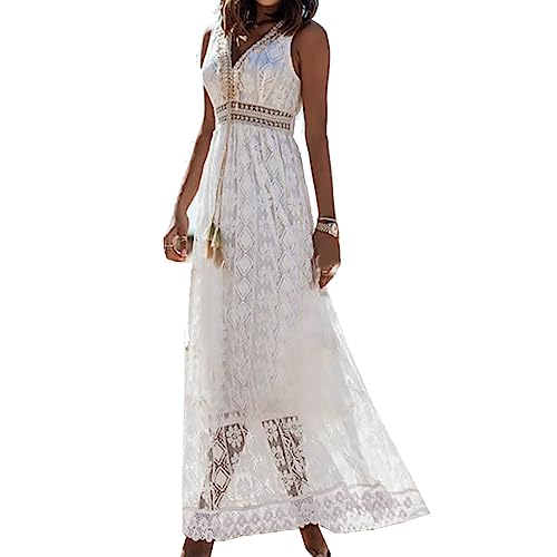 CUTTE Sommerweißes Spitzen-Strandkleid mit V-Ausschnitt ärmellos Strand-Brautkleid Hochzeitskleid formelles Abendkleid Abschlussballkleid,White,M CUTTE Sommerweißes Spitzen-Strandkleid mit V-Ausschnitt ärmellos Strand-Brautkleid Hochzeitskleid formelles Abendkleid Abschlussballkleid,White,M von CUTTE