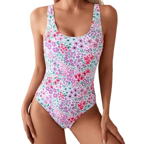 CVZQTE Damen Badeanzug Blumendruck Monokini Rückenbindung Badeanzug Blumendruck Badeanzüge Rückenfreie Badebekleidung von CVZQTE