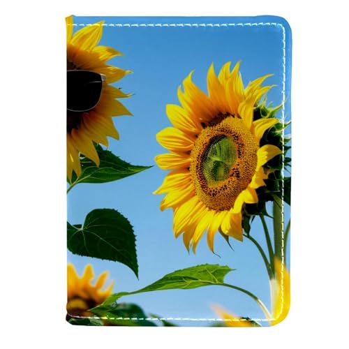 CWAGFEQZ Reisepassinhaber,Passhülle aus PU Leder,Passbuch,Sonnenblume mit Sonnenbrille von CWAGFEQZ