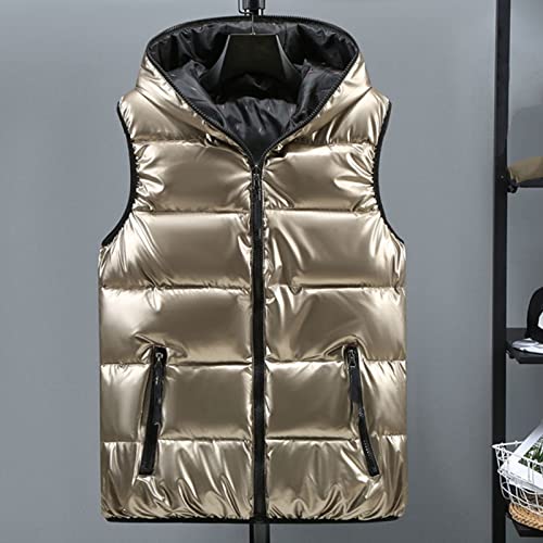 CWENROU Damen Ärmellose Daunenweste - Winter Plus Größe Damen Daunenweste Retro Kapuze Kurze Glänzende Ärmellose Daunenjacke Wattierte Jacke Wasserdicht Warm Gold Freizeit Outdoorsport,Gold,XXL CWENROU Damen Ärmellose Daunenweste - Winter Plus Größe Damen Daunenweste Retro Kapuze Kurze Glänzende Ärmellose Daunenjacke Wattierte Jacke Wasserdicht Warm Gold Freizeit Outdoorsport,Gold,XXL von CWENROU