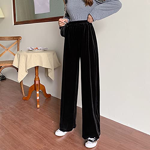 CWENROU Damen Hose Mit Weitem Bein - Mode Damen Herbst Gerade Samthose Retro Schwarz Hohe Taille Lässige Hose Mit Weitem Bein Lose Student Lange Outdoor-Sport Elegante Party Einfach,Schwarz,L von CWENROU