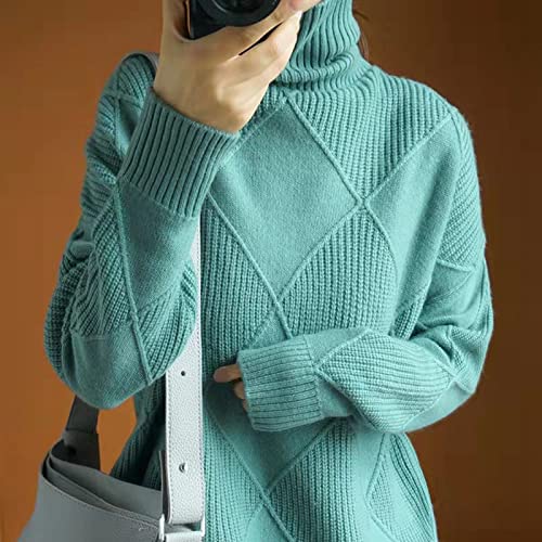 CWENROU Damen Pullover - Damen Winter Rollkragenpullover Mode Wärme Dicker Pullover Locker Gestrickte Unterhemd Kaschmir Weicher Stretch Elegant Einfarbig Weihnachten Geburtstagsgeschenk,Grün,XXL von CWENROU