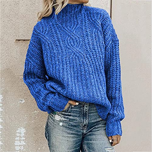 CWENROU Damen Pullover - Winter Strickpullover Damen Stehkragen Mode Zopf Grobstrick Pullover Blau Warm Langarm Slim Stretch Weich Outdoor Business Party Eleganz,Blau,M CWENROU Damen Pullover - Winter Strickpullover Damen Stehkragen Mode Zopf Grobstrick Pullover Blau Warm Langarm Slim Stretch Weich Outdoor Business Party Eleganz,Blau,M von CWENROU