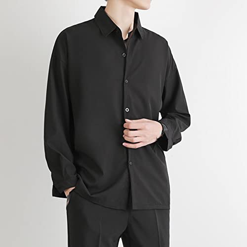 CWENROU Herren-Langarmhemden, Modische Schwarze Herren-Revershemden, Retro-Frühlings- Und Sommer-Eisseide Lose Einreihig Lässige Street-Einfach-Business-Partyhemden,Schwarz,M CWENROU Herren-Langarmhemden, Modische Schwarze Herren-Revershemden, Retro-Frühlings- Und Sommer-Eisseide Lose Einreihig Lässige Street-Einfach-Business-Partyhemden,Schwarz,M von CWENROU