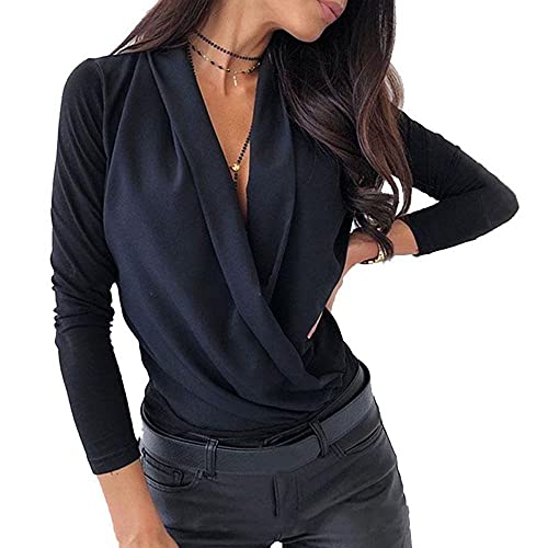 CWENROU Lässige Damenhemden - Kreative Mode Damen Büroblusen Und Hemden, Retro V-Ausschnitt Frühling Und Sommer Langarmhemden In Übergröße, Streetwear Elegante Sexy Business Party Schlicht,Schwarz,S CWENROU Lässige Damenhemden - Kreative Mode Damen Büroblusen Und Hemden, Retro V-Ausschnitt Frühling Und Sommer Langarmhemden In Übergröße, Streetwear Elegante Sexy Business Party Schlicht,Schwarz,S von CWENROU