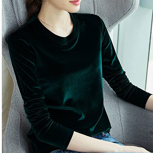 CWENROU Lässige Damenhemden - Mode Herbst Und Winter Gold Samt Bluse Damen Hemd T-Shirt Retro Rundhals Langarm Samt Plus Size Bluse Slim Dunkelgrün Schlichte Und Elegante Outdoor Party,Dunkelgrün,M von CWENROU