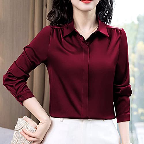 CWENROU Lässiges Damenhemd - Mode Frühling Und Herbst Seidenbluse Retro Revers Satin Top Slim Langarm Weinrot Einfacher Weicher Pullover Lässig Im Freien Elegantes Business Party Geschenk,Weinrot,S CWENROU Lässiges Damenhemd - Mode Frühling Und Herbst Seidenbluse Retro Revers Satin Top Slim Langarm Weinrot Einfacher Weicher Pullover Lässig Im Freien Elegantes Business Party Geschenk,Weinrot,S von CWENROU