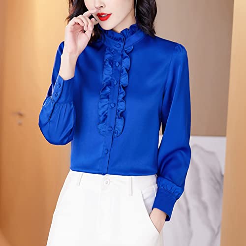 CWENROU Lässiges Damenhemd - Mode Seidenhemd Casual Damen Satin Top Damen Retro Blau Langarm Rüschen Satin Basic Shirt Schlank Schlicht Outdoor Elegant Business Party,Blau,L CWENROU Lässiges Damenhemd - Mode Seidenhemd Casual Damen Satin Top Damen Retro Blau Langarm Rüschen Satin Basic Shirt Schlank Schlicht Outdoor Elegant Business Party,Blau,L von CWENROU