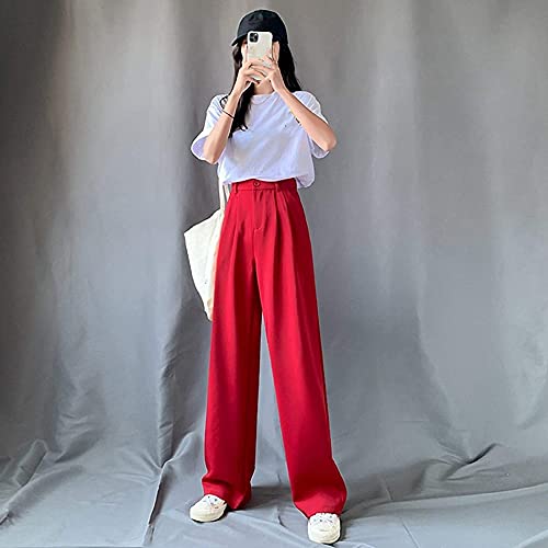 Damen Hose Mit Weitem Bein - Frühling Und Herbst Damen Schwarze Weite Hosen Mode Büro Damen Anzughose Hohe Taille Gerade Hosen Lässige Streetwear Personalisierte Lange Hosen Elegante Party,Rot,M Damen Hose Mit Weitem Bein - Frühling Und Herbst Damen Schwarze Weite Hosen Mode Büro Damen Anzughose Hohe Taille Gerade Hosen Lässige Streetwear Personalisierte Lange Hosen Elegante Party,Rot,M von CWENROU