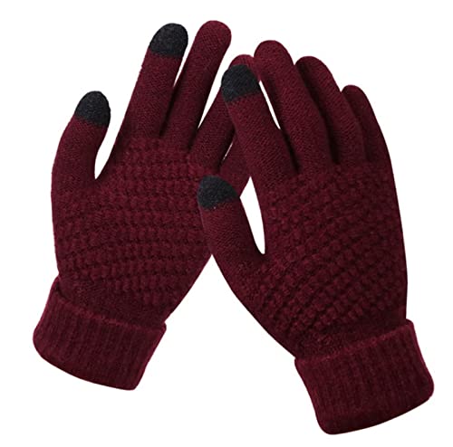 Damen Strickhandschuhe, Winter-Touchscreen-Handschuhe, Damen Warm Gestrickter Plüsch Jacquard Verdickte Rutschfeste Kaschmirhandschuhe, Freizeit Einfarbige Outdoor-Reithandschuhe,Weinrot,Einheitsg Damen Strickhandschuhe, Winter-Touchscreen-Handschuhe, Damen Warm Gestrickter Plüsch Jacquard Verdickte Rutschfeste Kaschmirhandschuhe, Freizeit Einfarbige Outdoor-Reithandschuhe,Weinrot,Einheitsg von CWENROU