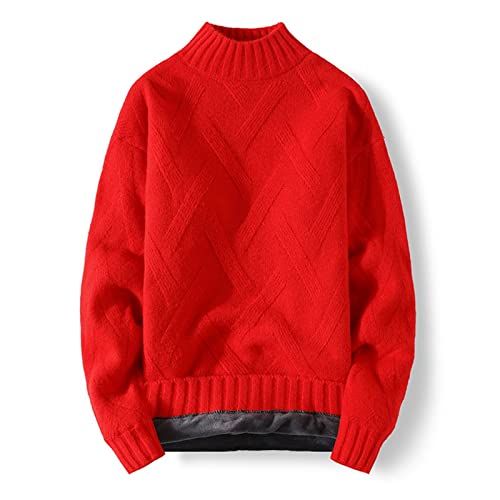 Dicker Pullover Männer - Mode Herren Pullover Plus Samt Dicker Strickpullover Winter Rot Lässig Fleece Wärme Halbhoher Kragen Dickes Kaschmirfutter Langärmeliges Stretchhemd Mit Weichem Boden,R Dicker Pullover Männer - Mode Herren Pullover Plus Samt Dicker Strickpullover Winter Rot Lässig Fleece Wärme Halbhoher Kragen Dickes Kaschmirfutter Langärmeliges Stretchhemd Mit Weichem Boden,R von CWENROU