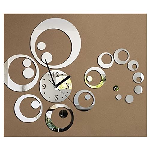 CWLPSL DIY-Wanduhr, 3D-Acryl-Spiegel-Wandaufkleber, geräuschlos, rahmenlose Wanduhr, verwendbar für Wohnzimmer, Büro und Heimdekoration, Spiegel-Wanduhr, Schwarz (Silber) von CWLPSL