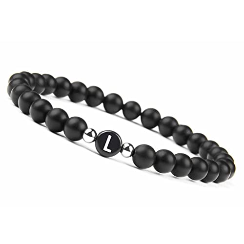 CWLPSL Herren-Anfangsarmband, Yoga-Perlenarmbänder, Achat, elastische Perlen mit Buchstabe A, Legierungsstein-Armbänder, ohne Verschluss von CWLPSL