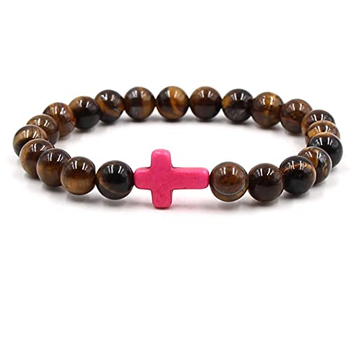 CWLPSL Kreuz-Armband für Herren, Perlen für Armbänder, Tigerauge, einfaches Armband, Geschenk für Eltern, Freunde, ohne Verschluss von CWLPSL