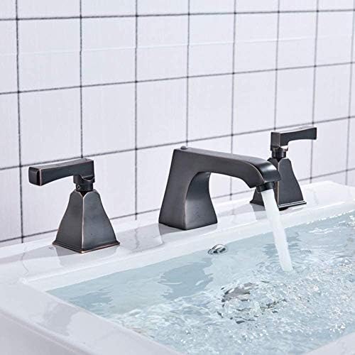 CWLPSL Küchenarmatur, Küchenarmaturen Wasserhahn Schwarz Bronze Badezimmer Waschbecken Wasserhahn Deck montiert Spread 3 Löcher Badewanne Waschbecken Mischbatterie Doppelgriff Chrom Waschbecken Kran von CWLPSL