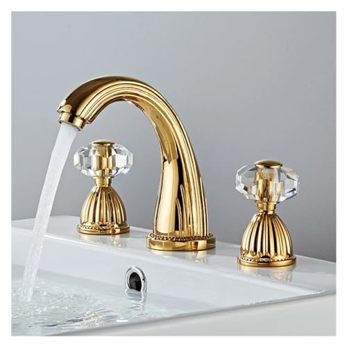 CWLPSL Messing Gold Finish Wasserhahn Badezimmer Gold Wasserhahn Zwei Griff DREI Loch Waschbecken Wasserhahn Wasserhahn Badezimmer Waschbecken Wasserhahn von CWLPSL