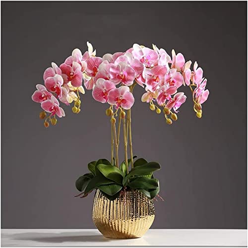 Künstliche Blume Künstlicher Bonsai Mit Vase, Künstliche Orchidee Phalaenopsis Mit Goldenem Blumentopf Gefälschte Blumen Plastikblumen Blumenstrauß Für Gartenparty Desktop Dekor Ornamente, Rosa 3 von CWLPSL