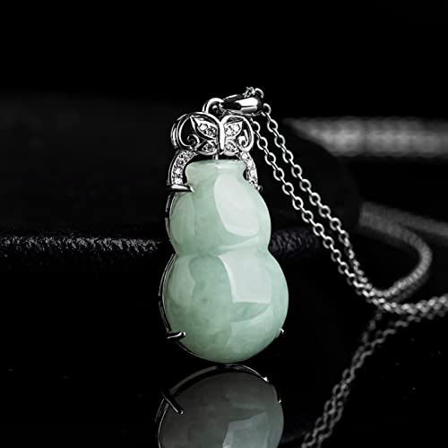 Natürlicher handgeschnitzter EIS-Jade-Kürbis mit eingelegtem Halsketten-Anhänger, Modeschmuck für Männer und Frauen, Glücksgeschenke, Amulett (Gem Color: Sea Green) von CWLPSL