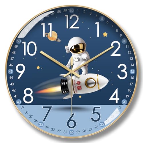 Wanduhr für Schlafzimmer zu Hause, kreative geräuschlose Wanduhr, Astronauten-Erkundung, Weltraum-Wanduhr, Dekoration für Schlafzimmer, Wanduhr für Wohnzimmer (C) (B 30 cm/12 Zoll) von CWLPSL