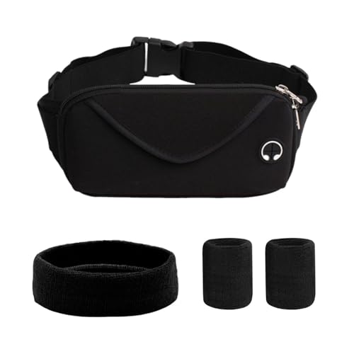 1 Schwarze Gürteltasche Mit 2 Armbändern Und 1 Stirnband, Outdoor-Sport-Gürteltasche, Multifunktionale Gürteltasche, wasserdichte Gürteltasche, Sportzubehör von CWPFVQA