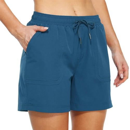 CWXKGL Shorts Damen Frauen -schweißshorts Mit Taschen Draw String Training High Taille Lounge Casual Cotton Shorts-blau-m von CWXKGL