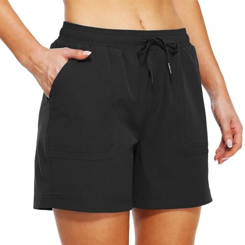 CWXKGL Shorts Damen Frauen -schweißshorts Mit Taschen Draw String Training High Taille Lounge Casual Cotton Shorts-schwarz-m von CWXKGL