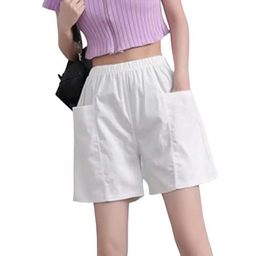 CWXKGL Shorts Damen Women Casual Shorts Sommer Mode Neue Elastische Taille Baumwoll -leinen Shorts Tasche-weiß-2xl von CWXKGL